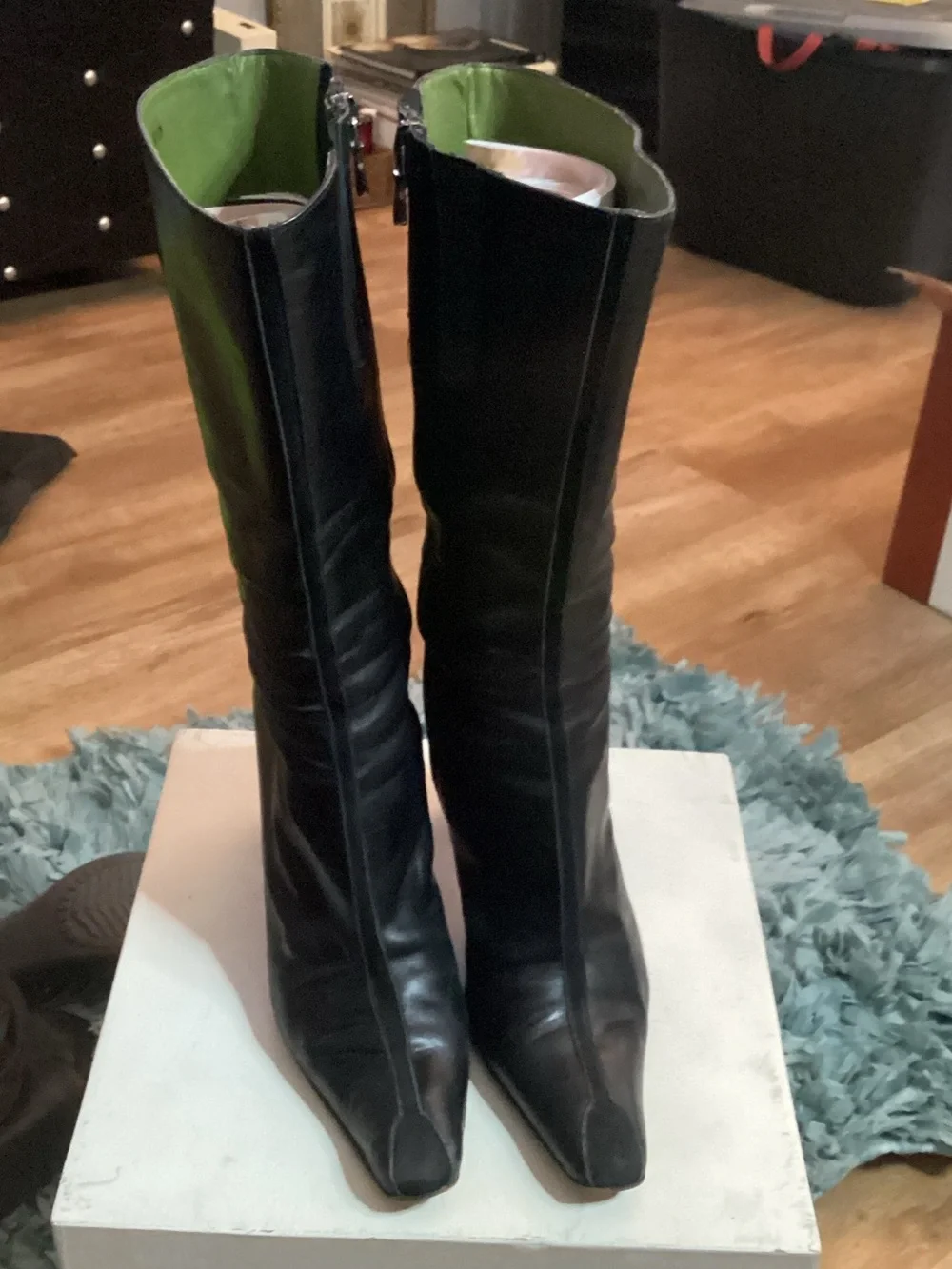 Donald J Pliner Tall Black Leather Boots w/Zip - size 8.5